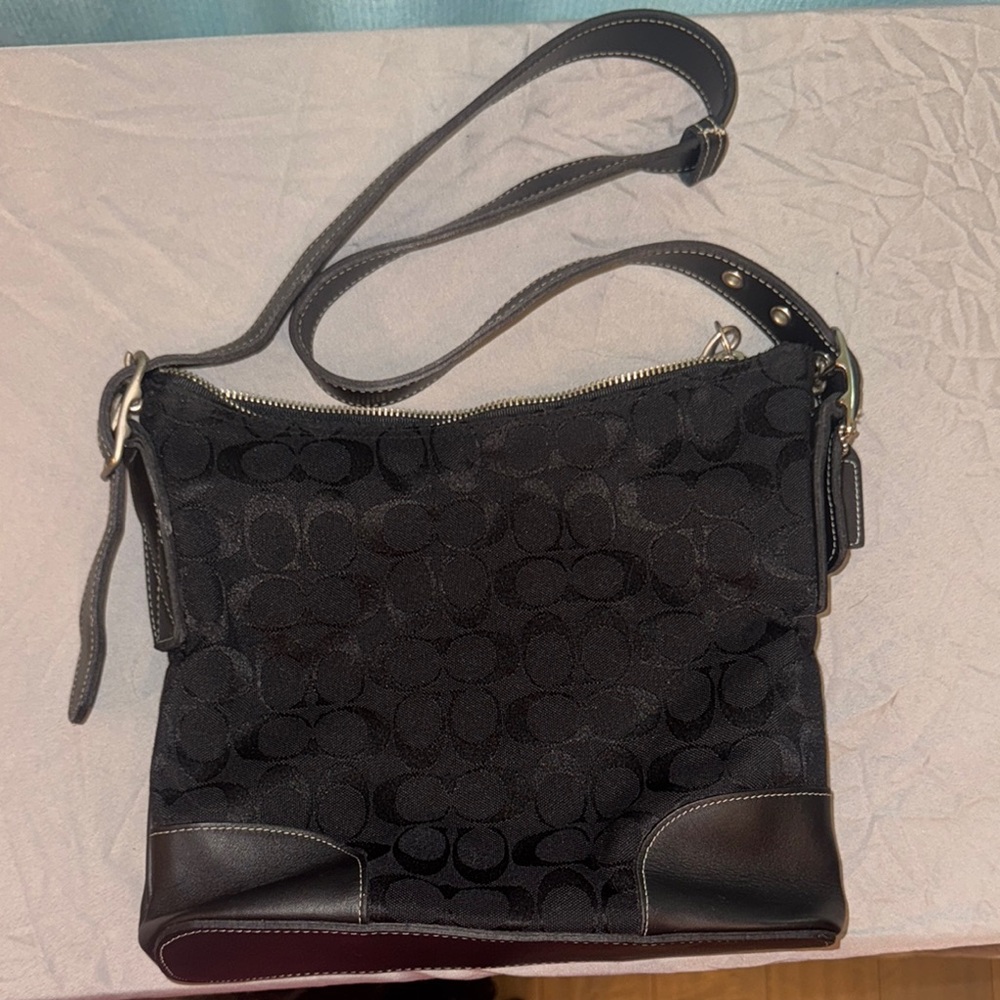 Vintage Coach Black Shoulder Bag with Monogram Pattern